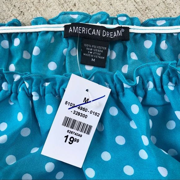 American Dream Sweet Blue Polka Dot ruffled crop top with elastic - Picture 2 of 6